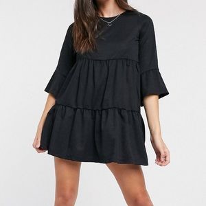 NWT River Island Tiered Smock T-Shirt Dress in Black